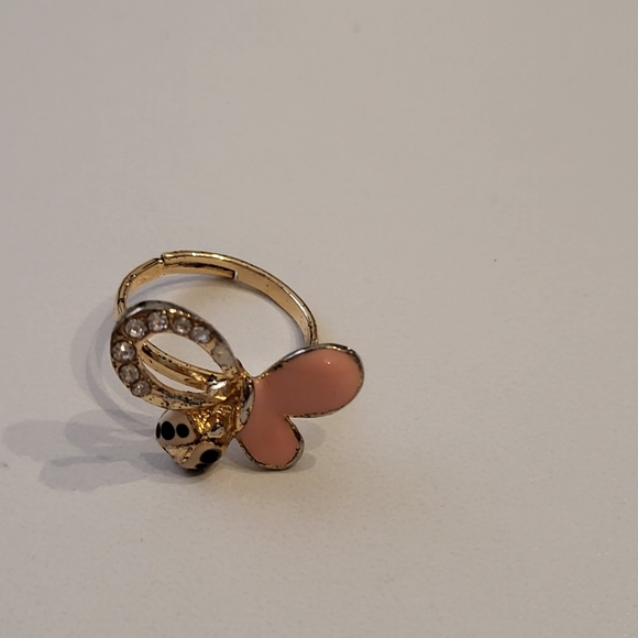 5for$25🥰 VINTAGE BUTTERFLY cz Crystal Pink Lady Bug on Gold ring adjustablesize - Picture 2 of 6